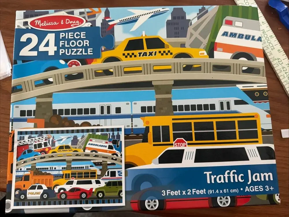 Melissa & Doug 24 Extra Large Wooden Jigsaw Puzzles Traffic Jam 3f By 2 ft